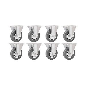 KIT 8 UN RODÍZIO RODA FIXO BORRACHA CINZA 4" 101MM 60KG LEVE