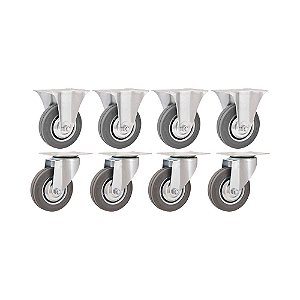 KIT 8 UN RODÍZIO RODA FIXO GIRATÓRIO BORRACHA CINZA 4" 60KG