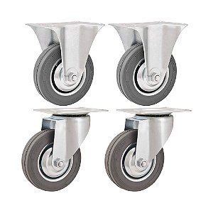 KIT 4 UN RODÍZIO RODA FIXO GIRATÓRIO BORRACHA CINZA 4" 60KG