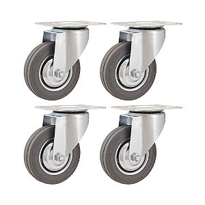 KIT 4 UN RODÍZIO RODA GIRATÓRIO BORRACHA CINZA 3" 76MM