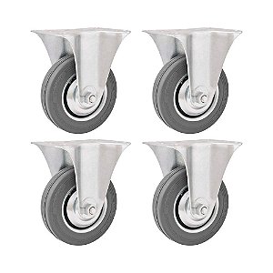 KIT 4 UN RODÍZIO RODA FIXO BORRACHA CINZA 3" 76MM