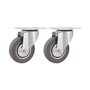 KIT 2 UN RODÍZIO RODA GIRATÓRIO BORRACHA CINZA 3" 76MM