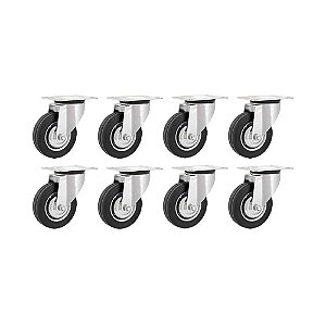 KIT 8 UN RODÍZIO GIRATÓRIO BORRACHA PRETA 8 203MM
