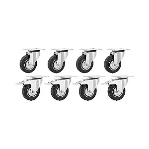 KIT 8 UN RODÍZIO GIRATÓRIO FREIO BORRACHA PRETA 8 203MM