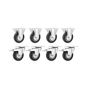 KIT 8 UN RODÍZIO FIXO GIRATÓRIO FREIO BORRACHA PRETA 6 152MM