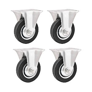 KIT 4 UN RODÍZIO RODA FIXO BORRACHA PRETA 5" 127MM