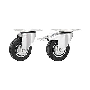KIT 2 UN RODÍZIO GIRATÓRIO FREIO BORRACHA PRETA 4" 101MM 60KG