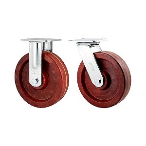 KIT 2 UN RODÍZIO FIXO E GIRATÓRIO CELERON MARROM 8" 203MM