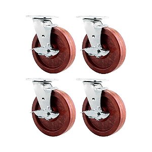 KIT 4 UN RODÍZIO GIRATÓRIO FREIO CELERON MARROM 8" 203MM