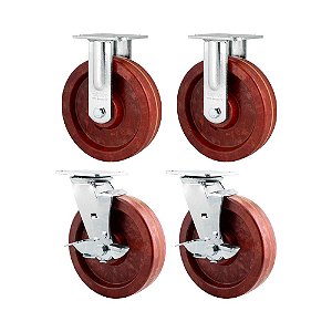 KIT 4 UN RODÍZIO FIXO GIRATÓRIO FREIO CELERON MARROM 8 203MM
