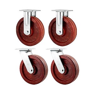 KIT 4 UN RODÍZIO FIXO E GIRATÓRIO CELERON MARROM 8" 203MM