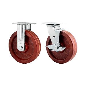KIT 2 UN RODÍZIO FIXO GIRATÓRIO FREIO CELERON MARROM 8 203MM