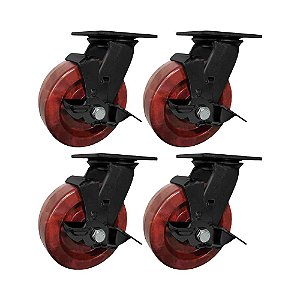 KIT 4 UN RODÍZIO GIRATÓRIO FREIO CELERON MARROM 6" 152MM