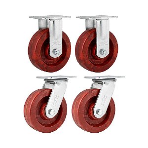 KIT 4 UN RODÍZIO FIXO E GIRATÓRIO CELERON MARROM 6" 152MM