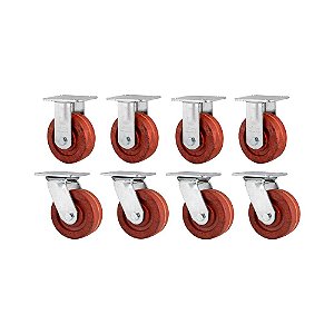 KIT 8 UN RODÍZIO FIXO E GIRATÓRIO CELERON MARROM 5" 127MM