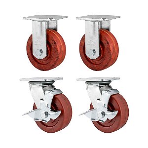 KIT 4 UN RODÍZIO FIXO GIRATÓRIO FREIO CELERON MARROM 5 127MM