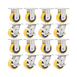 KIT16UN RODÍZIO FIXO GIRATÓRIO FREIO POLIURETAN5 127MM 250KG