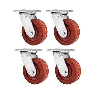 KIT 4 UN RODÍZIO RODA GIRATÓRIO CELERON MARROM 4 101MM