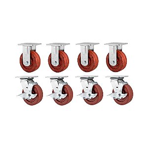 KIT 8 UN RODÍZIO FIXO GIRATÓRIO FREIO CELERON MARROM 4 101MM