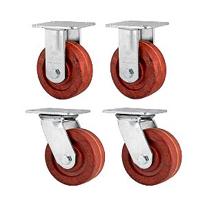KIT 4 UN RODÍZIO RODA FIXO GIRATÓRIO CELERON MARROM 4 101MM