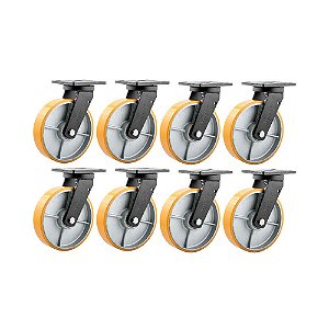 KIT 8 UN RODÍZIO RODA GIRATÓRIO POLIURETANO 8" 203MM