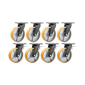 KIT 8 UN RODÍZIO GIRATÓRIO FREIO POLIURETANO 8" 203MM