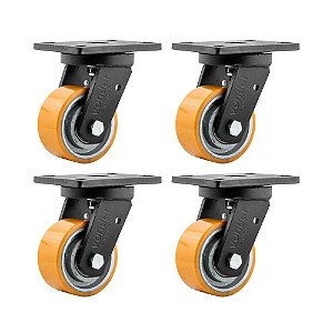KIT 4 UN RODÍZIO RODA GIRATÓRIO POLIURETANO 6" 152MM