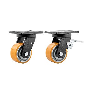 KIT 2 UN RODÍZIO RODA GIRATÓRIO FREIO POLIURETANO 6" 152MM