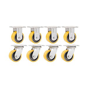 KIT 8 UN RODÍZIO RODA FIXO E GIRATÓRIO POLIURETANO 8" 203MM