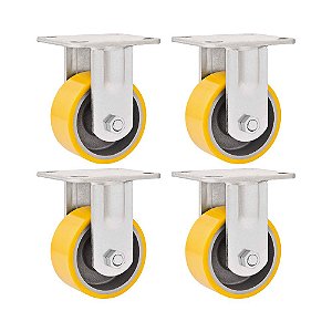 KIT 4 UN RODÍZIO RODA FIXO POLIURETANO FERRO 8" 203MM 350KG