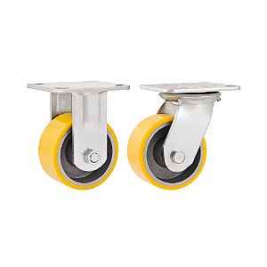 KIT 2 UN RODÍZIO FIXO GIRATÓRIO POLIURETANO 5 127MM 250KG
