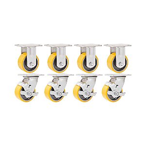 KIT 8 UN RODÍZIO FIXO GIRATÓRIO FREIO POLIURETANO 5'' 250KG