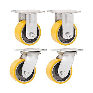 KIT 4 UN RODÍZIO FIXO GIRATÓRIO POLIURETANO 5 127MM 250KG