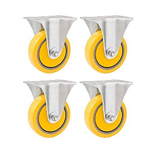 KIT 4 UN RODÍZIO RODA FIXO PVC AMARELA AÇO 5" 127MM