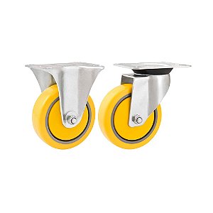 KIT 2 UN RODÍZIO RODA FIXO E GIRATÓRIO  PVC AMARELA 4 101MM