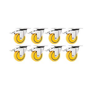 KIT 8 UN RODÍZIO RODA GIRATÓRIO FREIO PVC AMARELA 4" 101MM
