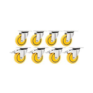 KIT 8 UN RODÍZIO RODA GIRATÓRIO E FREIO PVC AMARELA 4" 101MM
