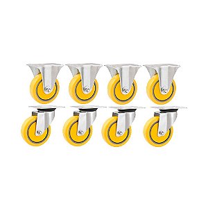 KIT 8 UN RODÍZIO RODA FIXO E GIRATÓRIO  PVC AMARELA 4 101MM