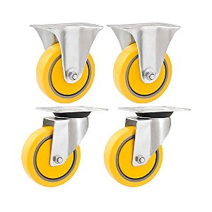 KIT 4 UN RODÍZIO RODA FIXO E GIRATÓRIO PVC AMARELA 4" 101MM