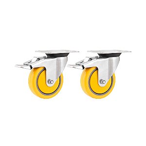 KIT 2 UN RODÍZIO RODA GIRATÓRIO FREIO PVC AMARELA 3" 76MM