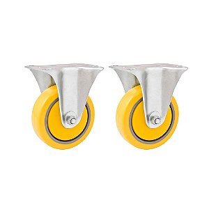 KIT 2 UN RODÍZIO RODA FIXO PVC AMARELA AÇO 3" 76MM