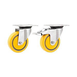 KIT 2 UN RODÍZIO RODA GIRATÓRIO E FREIO PVC AMARELA 3" 76MM