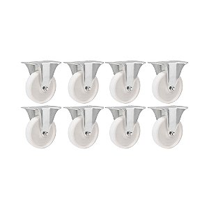 KIT 8 UN RODÍZIO RODA FIXO NYLON AÇO ZINCADO 4" 101MM 130KG
