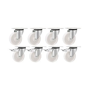 KIT 8 UN RODÍZIO RODA GIRATÓRIO E FREIO NYLON 4" 101MM 130KG