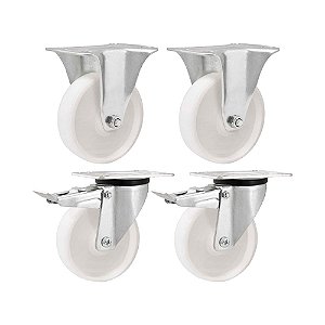 KIT 4 UN RODÍZIO FIXO GIRATÓRIO FREIO NYLON 4" 101MM 130KG