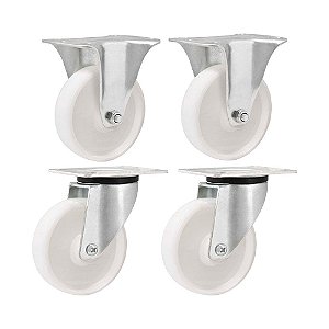 KIT 4 UN RODÍZIO RODA FIXO E GIRATÓRIO NYLON 4" 101MM 130KG