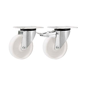 KIT 2 UN RODÍZIO RODA GIRATÓRIO E FREIO NYLON 4" 101MM 130KG