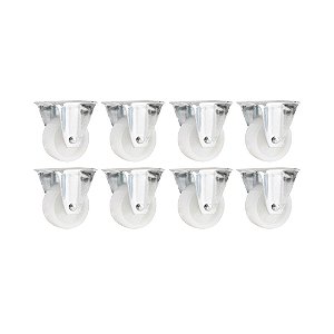 KIT 8 UN RODÍZIO RODA FIXO NYLON AÇO ZINCADO 2" 50MM 60KG