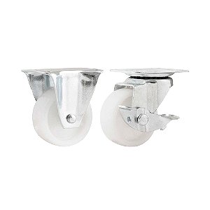 KIT 2 UN RODÍZIO FIXO GIRATÓRIO FREIO NYLON 2 50MM 60KG