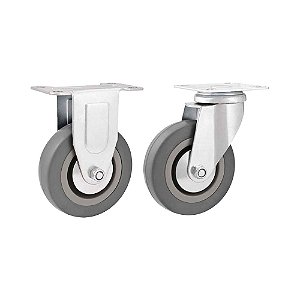KIT 2 UN RODÍZIO RODA FIXO E GIRATÓRIO PVC CINZA 4" 101MM